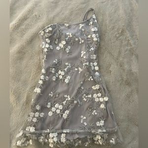 Lucy in the Sky One Shoulder Grey Floral Dress